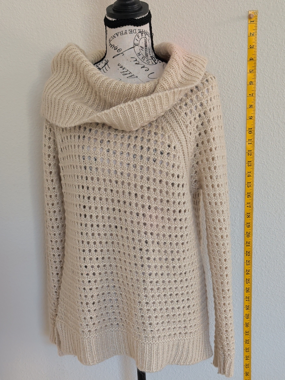 DKNYC Cream Open-Knit Cowl Neck Sweater